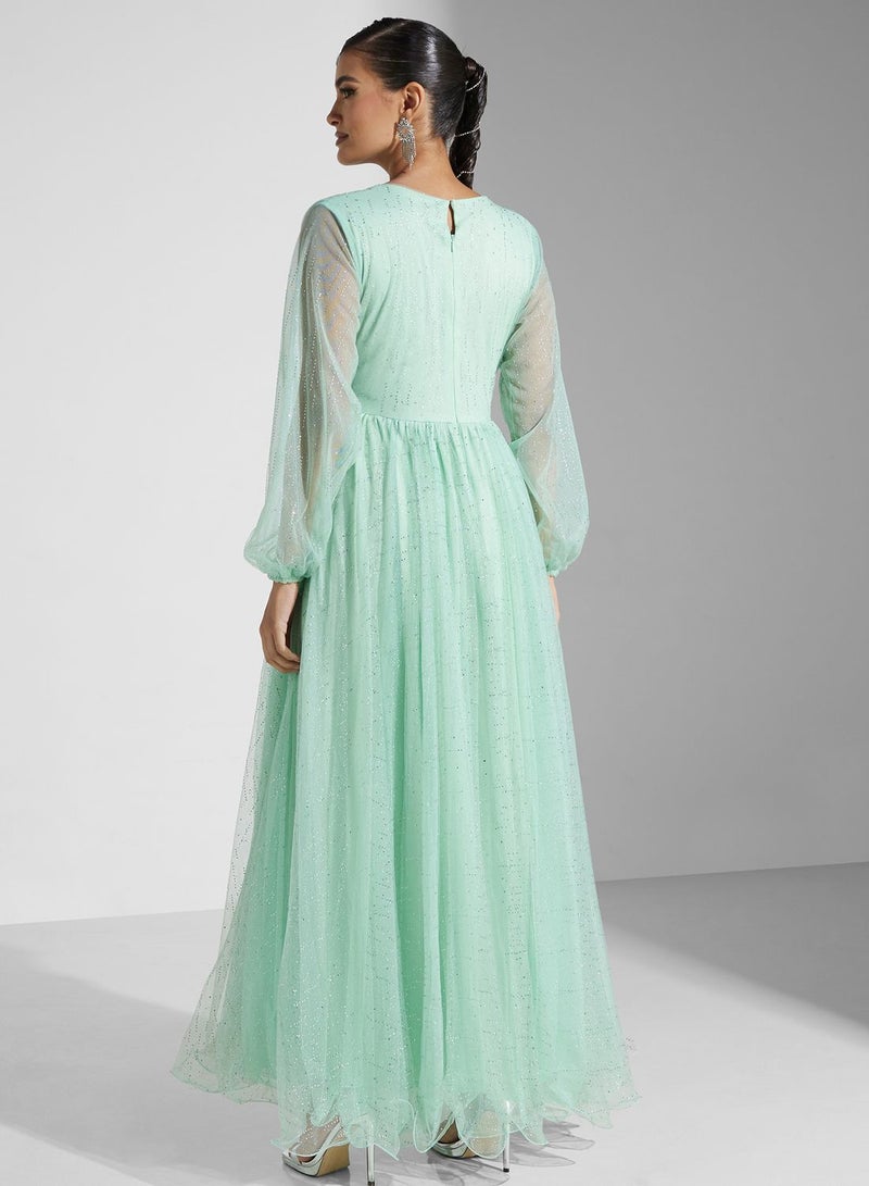 Golden Apple Mint Chiffon Gown Dress - Image 2