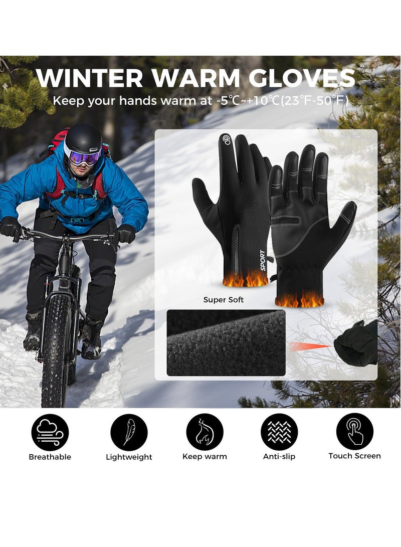 Y&D Winter Gloves, Men Women Touch Screen Glove, Classic Unisex Leather Gloves for Cycling, Running, and Fishing - Waterproof Thermal  - Image 3