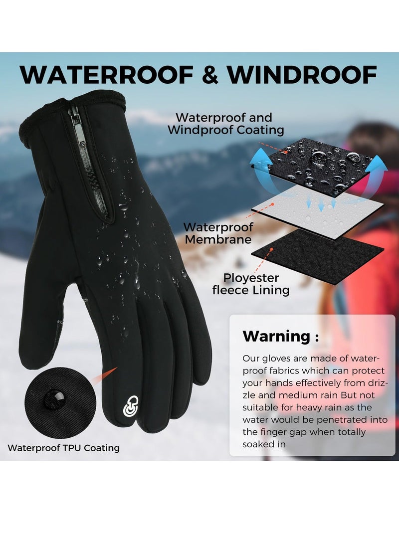 Y&D Winter Gloves, Men Women Touch Screen Glove, Classic Unisex Leather Gloves for Cycling, Running, and Fishing - Waterproof Thermal  - Image 2