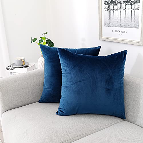 NiNi ALL Decorative Throw Pillow Covers Pack of 2 Velvet Throw Pillow Cases for Couch Pillows Cover Bedroom Living Room Outdoor Blue Pillow Covers 18x18 Inch - Image 1