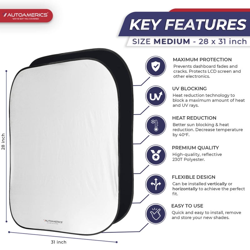 Autoamerics 2-Piece Windshield Sun Shade Foldable Car Front Window Sunshade for Most Sedans SUV Truck - Auto Sun Blocker Visor Protector Blocks Max UV Rays and Keeps Your Vehicle Cool (Universal Fit) - Image 2