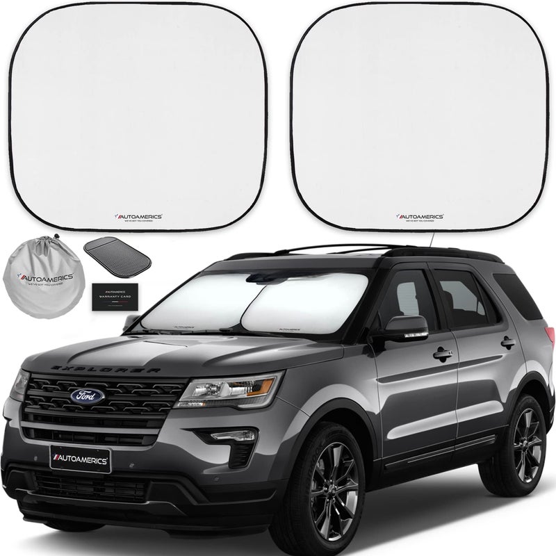 Autoamerics 2-Piece Windshield Sun Shade Foldable Car Front Window Sunshade for Most Sedans SUV Truck - Auto Sun Blocker Visor Protector Blocks Max UV Rays and Keeps Your Vehicle Cool (Universal Fit) - Image 1