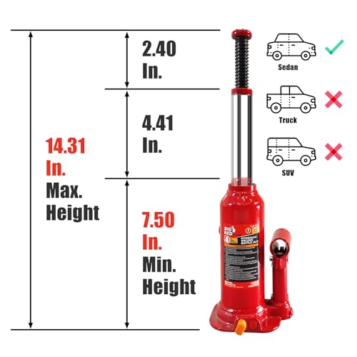 BIG RED جاك هيدروليكي تورين T90413 بيغ ريد مع حقيبة حمل، سعة 4 طن (8,000 رطل) - Image 2