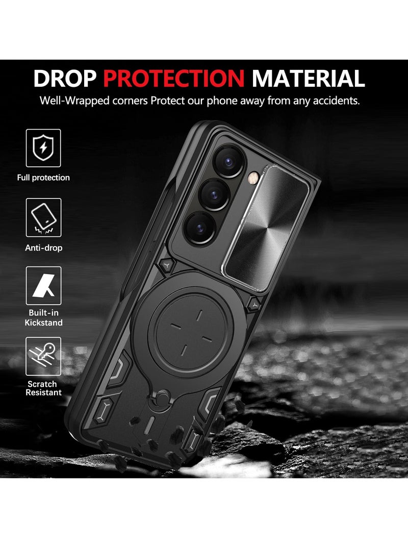Heavy Duty Armor Case for Samsung Galaxy Z Fold 5 - 360° Magnetic Kickstand & Slide Camera Cover (Black) - Image 3
