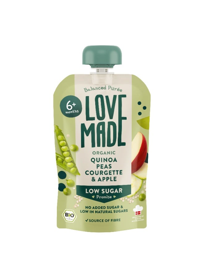 Love Made Organic Veggie & Fruit Puree - Quinoa Peas Courgette &  Apple - 100g (Pack of 7) - Image 1