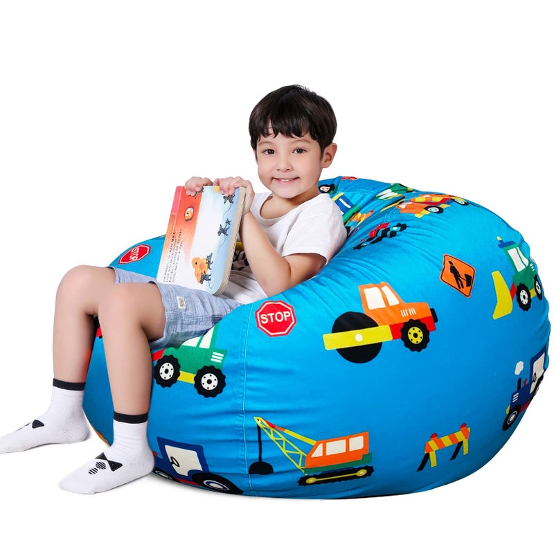 Lukeight Construction Stuffed Animal Storage Bean Bag Chair Cover Premium Velvet Organizer with YKK Zipper Holds 80 Plush Toys Washable Kids Room Decor No Filling XLarge