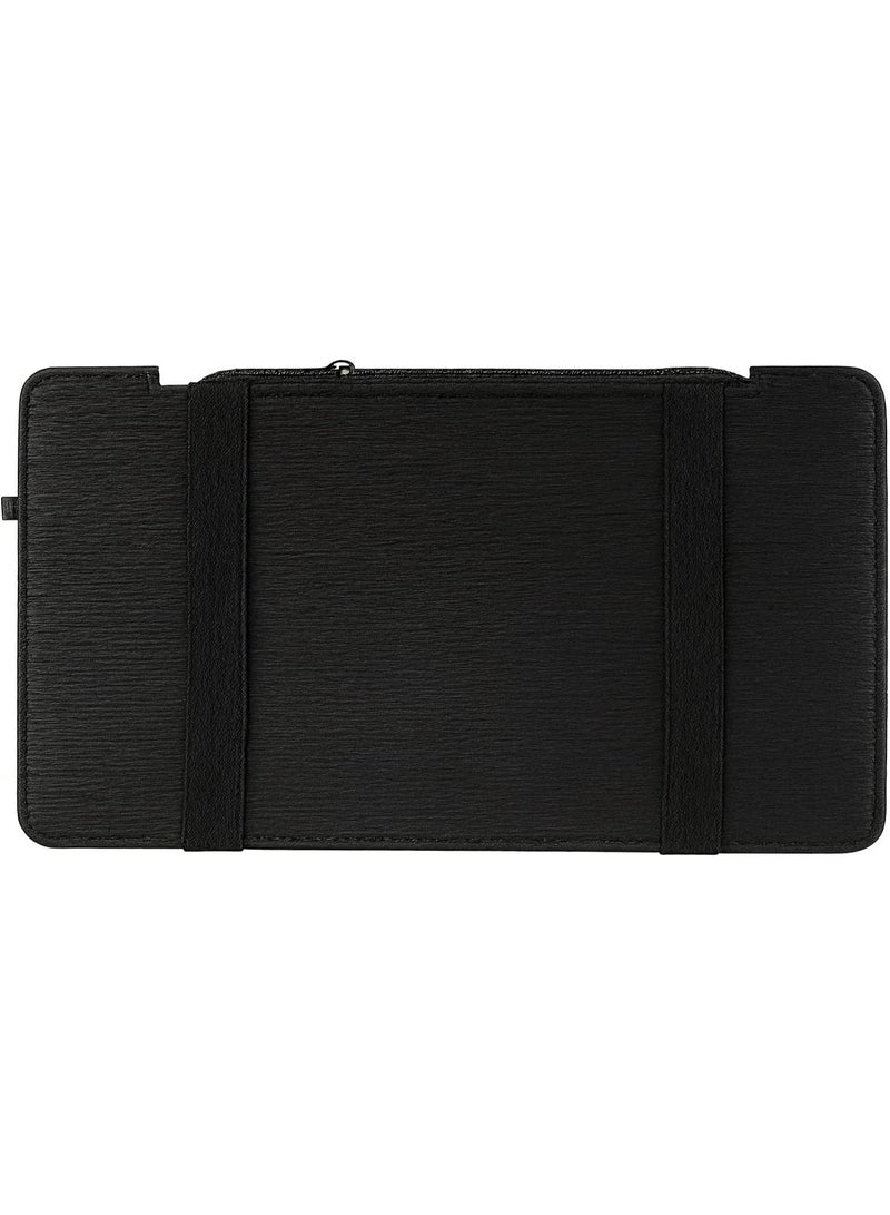 Leather Car Visor Organizer – PU Leather Sun Visor Storage with Card Slots, Mesh Pocket, Magnetic Sunglasses Clip, and Pen Holder – Universal Fit for Cars and SUV (Stripped Black) - Image 2