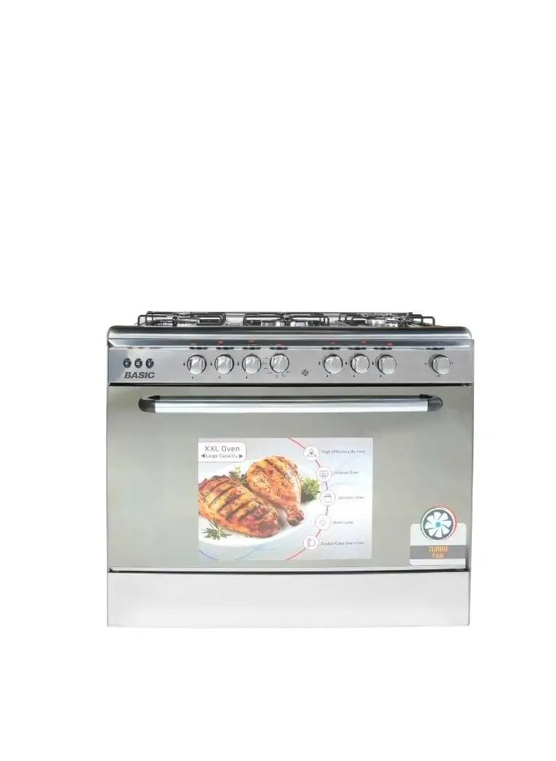 BASIC Gas Oven, 5 Burners, 60*90 cm, Auto Ignition, Rotating Grill + Fan, Steel - BO-R9060  - Image 1
