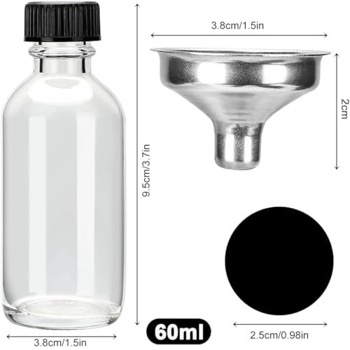 HASTHIP® 12Pcs Small Glass Bottles with Lids16Oz /60ml Glass Container Bottles Set with 3 Funnels - Image 2