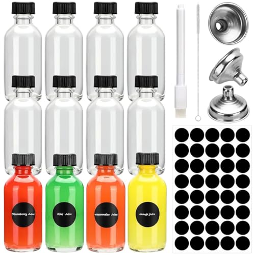 HASTHIP® 12Pcs Small Glass Bottles with Lids16Oz /60ml Glass Container Bottles Set with 3 Funnels - Image 1