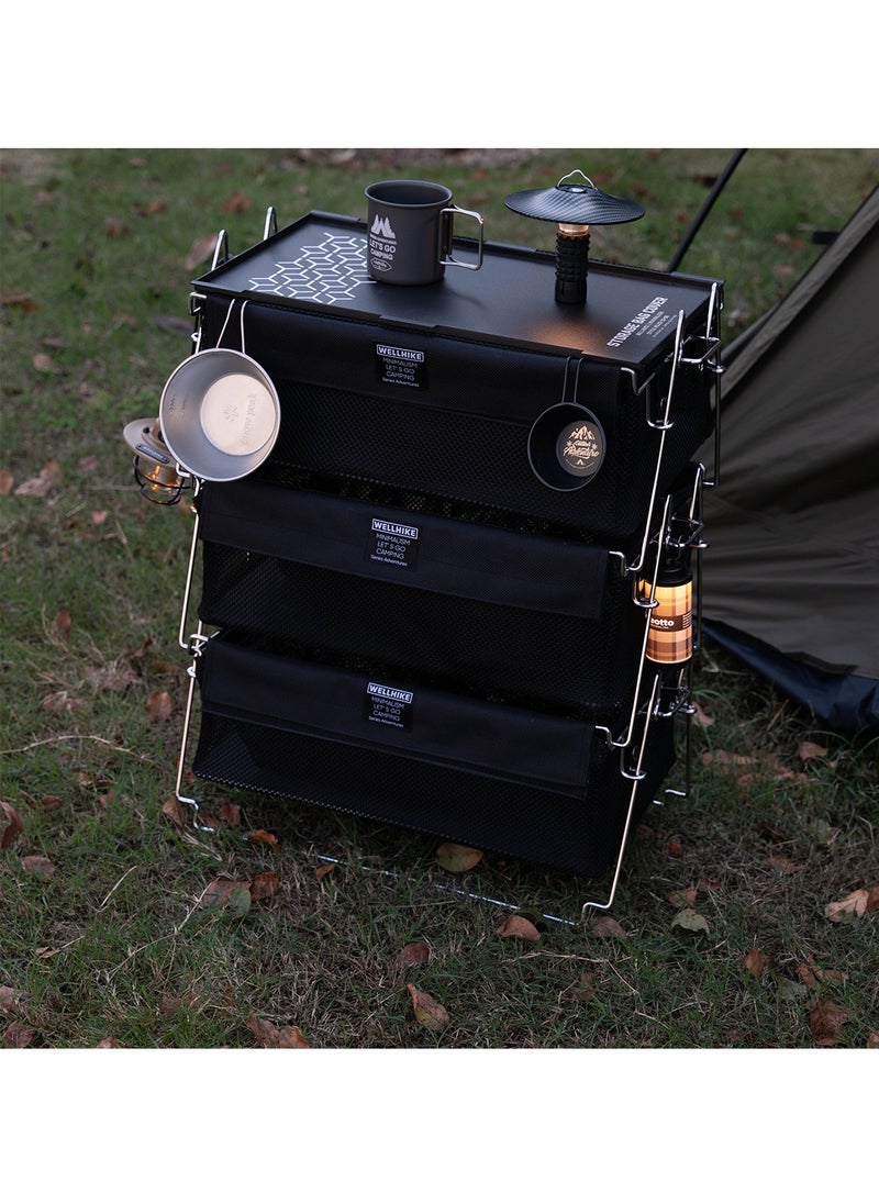 General Japanese-style removable outdoor camping storage basket stainless steel portable open box variable folding bag rack  - Image 4