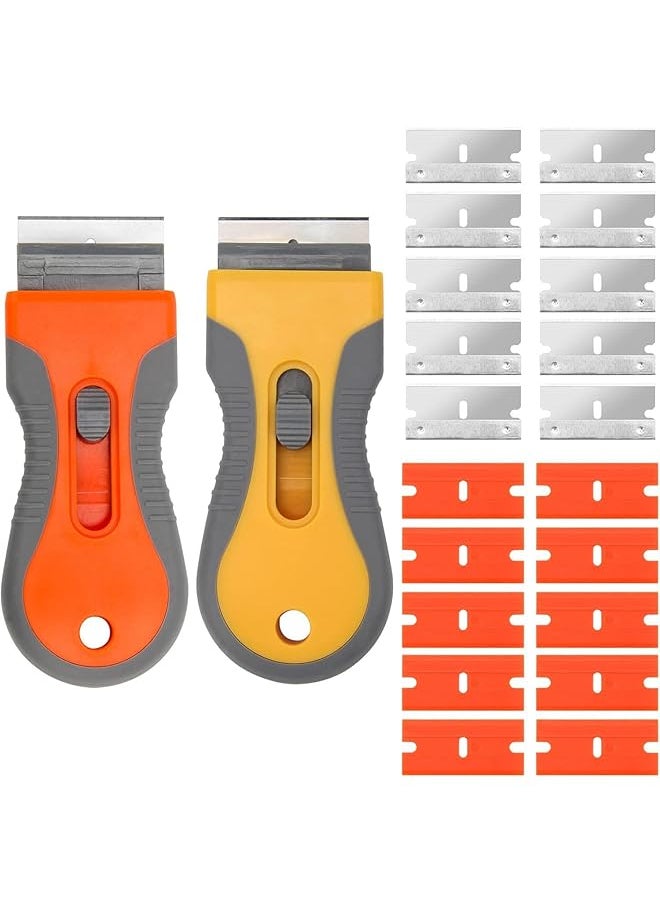 PROMASS Razor Blade Scraper, Glass Scraper Scraping Tool with Steel & Plastic Extra Blades for Removing Stickers, Papers, Food Residue, Paint, Glue from Oven, Window  - Image 1