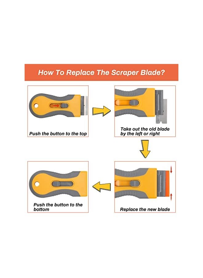 PROMASS Razor Blade Scraper, Glass Scraper Scraping Tool with Steel & Plastic Extra Blades for Removing Stickers, Papers, Food Residue, Paint, Glue from Oven, Window  - Image 4