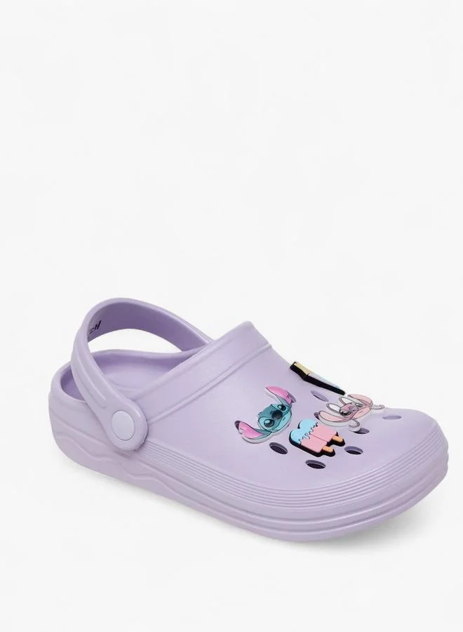 Disney Girls Stitch Applique Backstrap Clogs