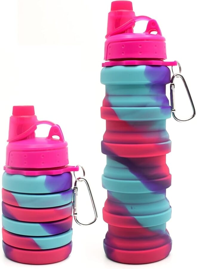 HAWKISTER Collapsible Silicone Foldable Bottle for Sports, Trekking, Cycling, Outdoor, College & Gym - 0.5L Magenta (Pack of 1) with Sipper Lid & Snap Hook