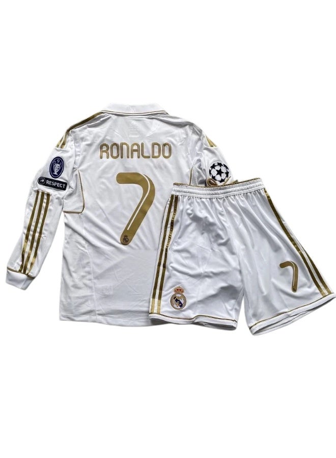 2011-2012 ريال مدريد الرجعية طويلة الأكمام لكرة القدم موحدة # 7 رونالدو كرة القدم جيرسي الأطفال حجم هدية للجماهير والأصدقاء - Image 1