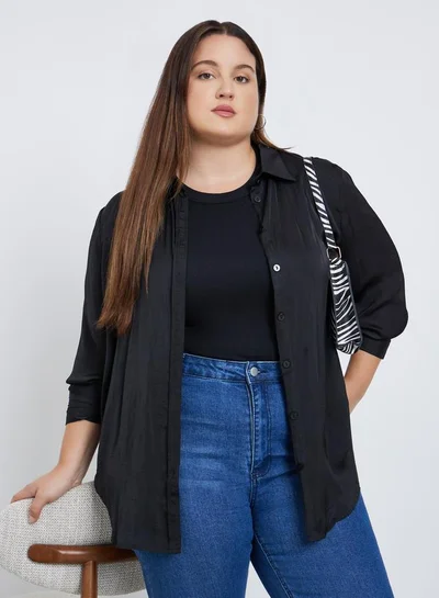 Styli Styli Plus Size Black Long Sleeve Shirt