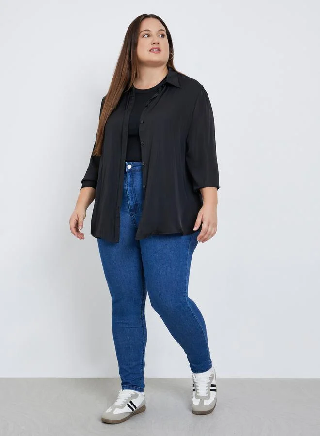 Styli Styli Plus Size Black Long Sleeve Shirt