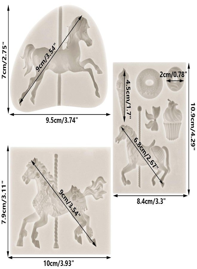MINFEIDMS Carousel Horse Silicone Fondant Molds Merry-Go-Round Chocolate Gum Paste Molds For Cake Decorating Cupcake Topper Chocolate Candy Gum Paste Set Of 3 - Image 2