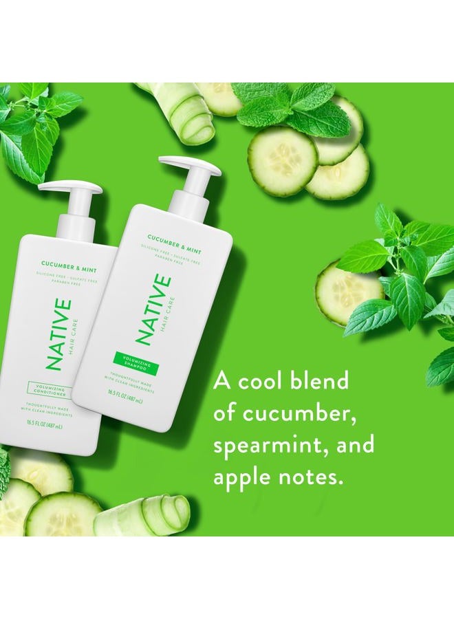 native شامبو وبلسم يحتويان على مكونات طبيعية | لجميع أنواع الشعر الملون والمعالج من الناعم إلى الجاف التالف، خالي من الكبريتات والأصباغ - خيار ونعناع، 16.5 أونصة سائلة لكل منهما (عبوة 2) - Image 2