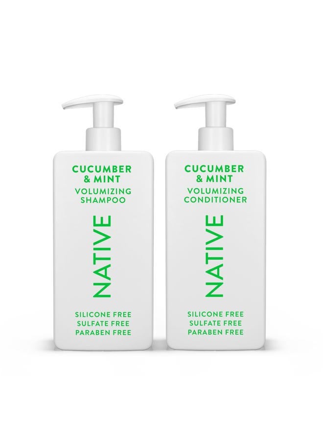 native شامبو وبلسم يحتويان على مكونات طبيعية | لجميع أنواع الشعر الملون والمعالج من الناعم إلى الجاف التالف، خالي من الكبريتات والأصباغ - خيار ونعناع، 16.5 أونصة سائلة لكل منهما (عبوة 2) - Image 1