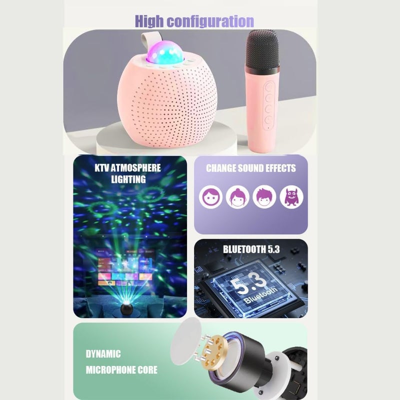 بيلكو سمارت آلة كاريوكي PylcoSmart مع ضوء LED ديسكو للبالغين والأطفال، مكبر صوت كاريوكي بلوتوث مع 2 ميكروفون لاسلكي، ألعاب ميكروفون للأطفال للحفلات المنزلية العائلية، هدية عيد ميلاد (وردي مع LED ديسكو) - Image 3