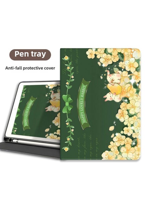 Ipad2022 For Apple Tablet Case For Ipad9 Generation 10.2 Inch Full Package Air1/2 Silicone Pro2021-Color:Book Pen Slot Pear Flower Rabbit-Applicable Model:iPad Mini1/2/3(7.9 Inches)