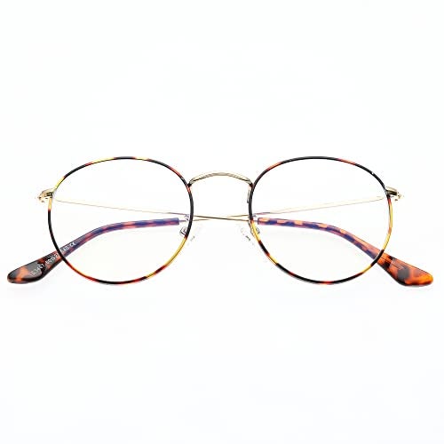 Kursan Classic Round Clear Lens Glasses for Women Men Circle Metal Frame Non-Prescription Eyeglasses (Gold Tortoise) - Image 5