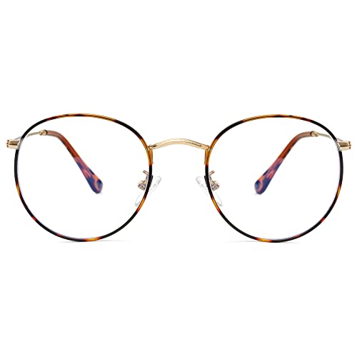 Kursan Classic Round Clear Lens Glasses for Women Men Circle Metal Frame Non-Prescription Eyeglasses (Gold Tortoise) - Image 1