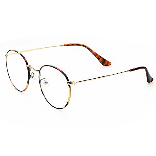 Kursan Classic Round Clear Lens Glasses for Women Men Circle Metal Frame Non-Prescription Eyeglasses (Gold Tortoise) - Image 4