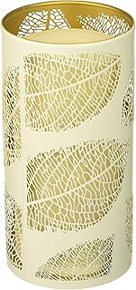 Sterno Home Sterno Home CAT12001WH Candle Impressions Laser Etched Leaf Design Metal Luminary, 3.5 7-Inch, White/Gold  - Image 1