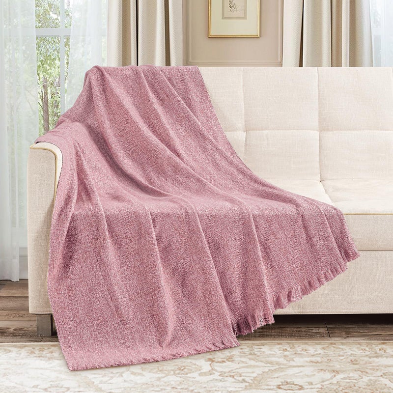 Bourina فو Faux Cashmere Fringe رمي بطانية زخرفية خفيفة الوزن رمي ناعم دافئ للسرير أو أريكة بطانية في الهواء الطلق 50 × 70 بوصة نبيذ الورد - Image 2