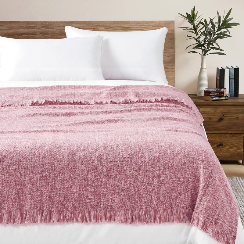 Bourina فو Faux Cashmere Fringe رمي بطانية زخرفية خفيفة الوزن رمي ناعم دافئ للسرير أو أريكة بطانية في الهواء الطلق 50 × 70 بوصة نبيذ الورد - Image 3