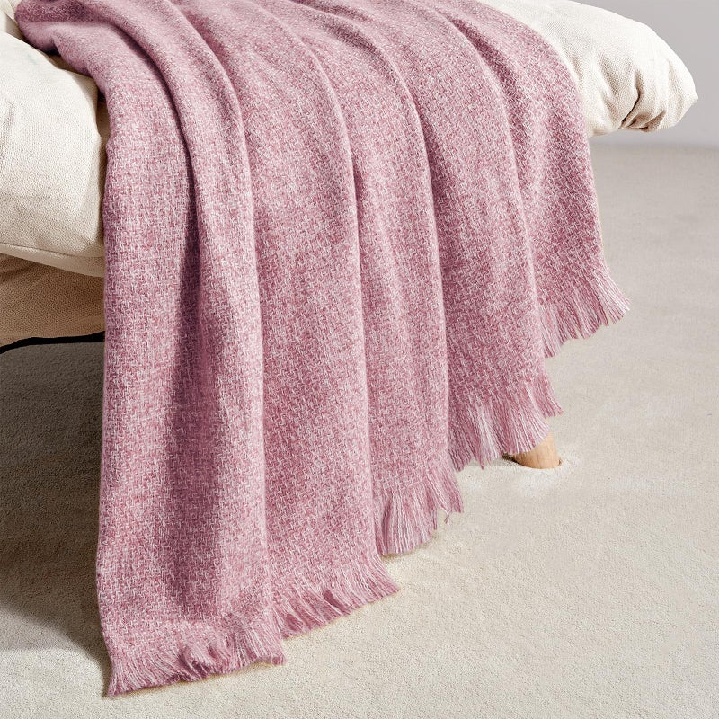 Bourina فو Faux Cashmere Fringe رمي بطانية زخرفية خفيفة الوزن رمي ناعم دافئ للسرير أو أريكة بطانية في الهواء الطلق 50 × 70 بوصة نبيذ الورد - Image 1