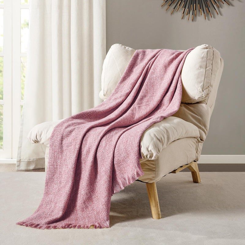 Bourina فو Faux Cashmere Fringe رمي بطانية زخرفية خفيفة الوزن رمي ناعم دافئ للسرير أو أريكة بطانية في الهواء الطلق 50 × 70 بوصة نبيذ الورد - Image 4