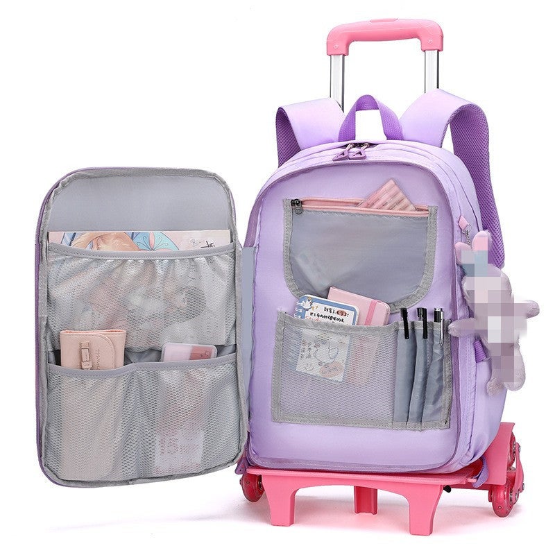 New Primary School Student Trolley Bag Girl'S Large Capacity Student Trolley Bag Grade 2-6 Student Bag Stair Climbing Wheel - Image 5