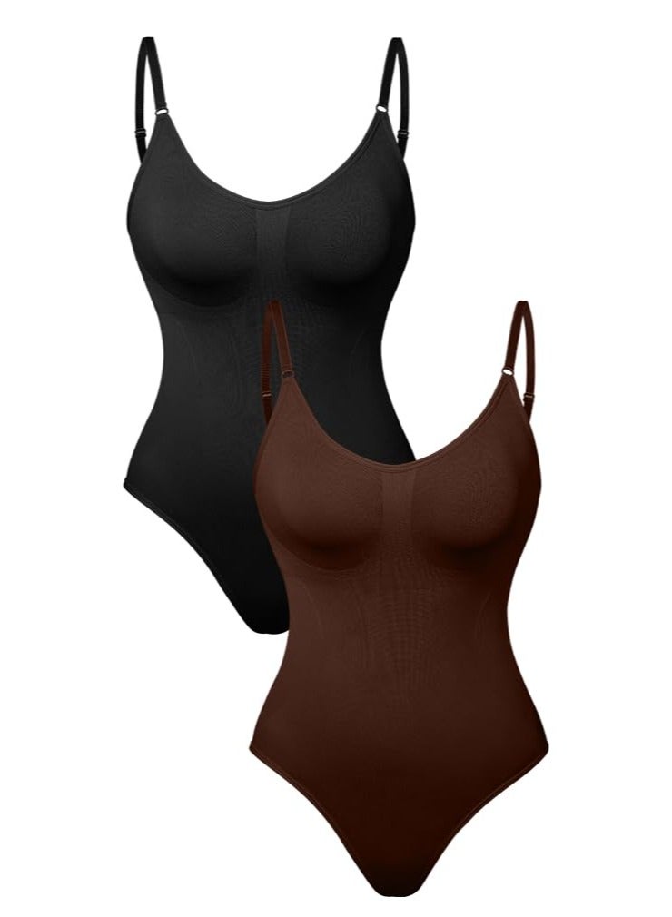 SUNSAR 2 PCS Bodysuit for Women,Seamless Tummy Control Shapewear Sculpting Thong Sleeveless Women Body Shaper - Image 1