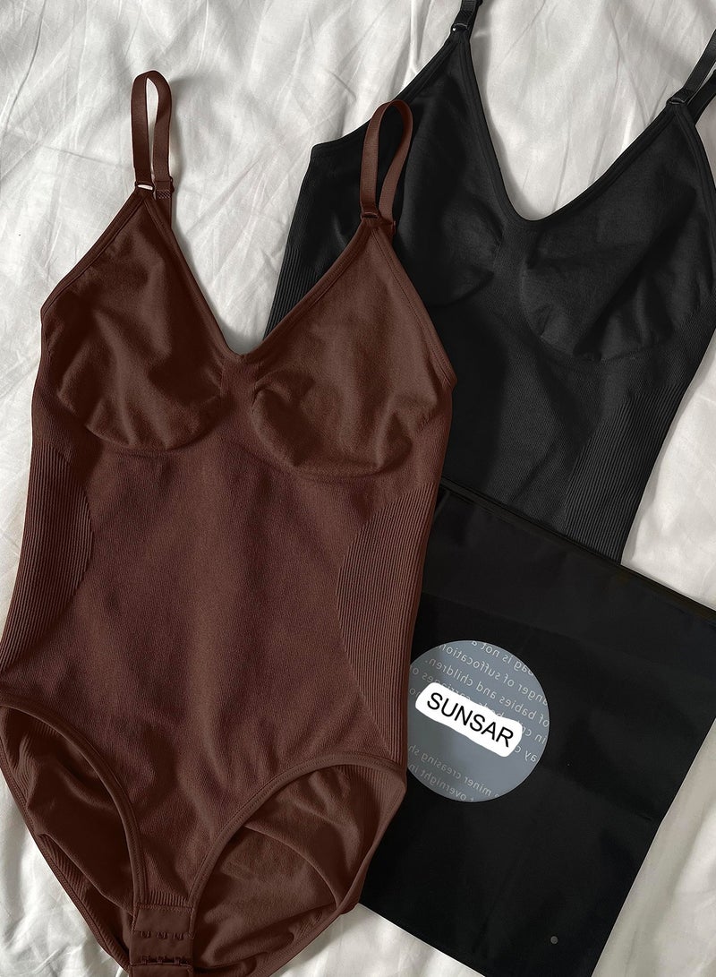 SUNSAR 2 PCS Bodysuit for Women,Seamless Tummy Control Shapewear Sculpting Thong Sleeveless Women Body Shaper - Image 5