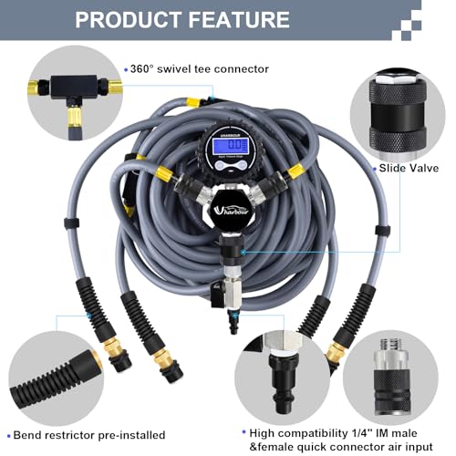 Uharbour 4 Tire Inflation Deflation System, 4 Tire Air Up Down System, 4 Tire Pressure Equalizer, Inflate or Deflate All 4 Tires at Once, Flexible Air Hose Fits Up to 155" Wheelbase. - Image 3
