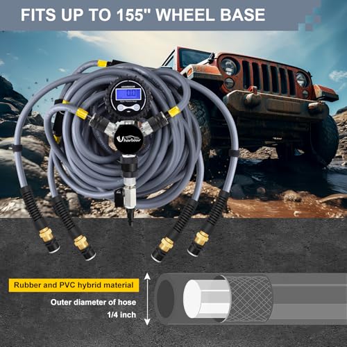 Uharbour 4 Tire Inflation Deflation System, 4 Tire Air Up Down System, 4 Tire Pressure Equalizer, Inflate or Deflate All 4 Tires at Once, Flexible Air Hose Fits Up to 155" Wheelbase. - Image 5