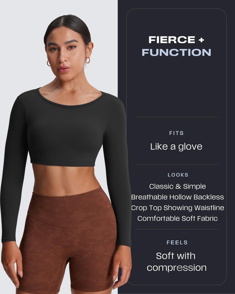 Aoxjox Workout Long Sleeve Crop Tops for Women Clarissa Backless Gym Cropped T Shirt Top (Black, Small) - Image 4