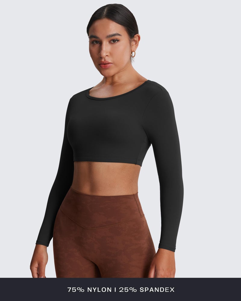 Aoxjox Workout Long Sleeve Crop Tops for Women Clarissa Backless Gym Cropped T Shirt Top (Black, Small) - Image 5