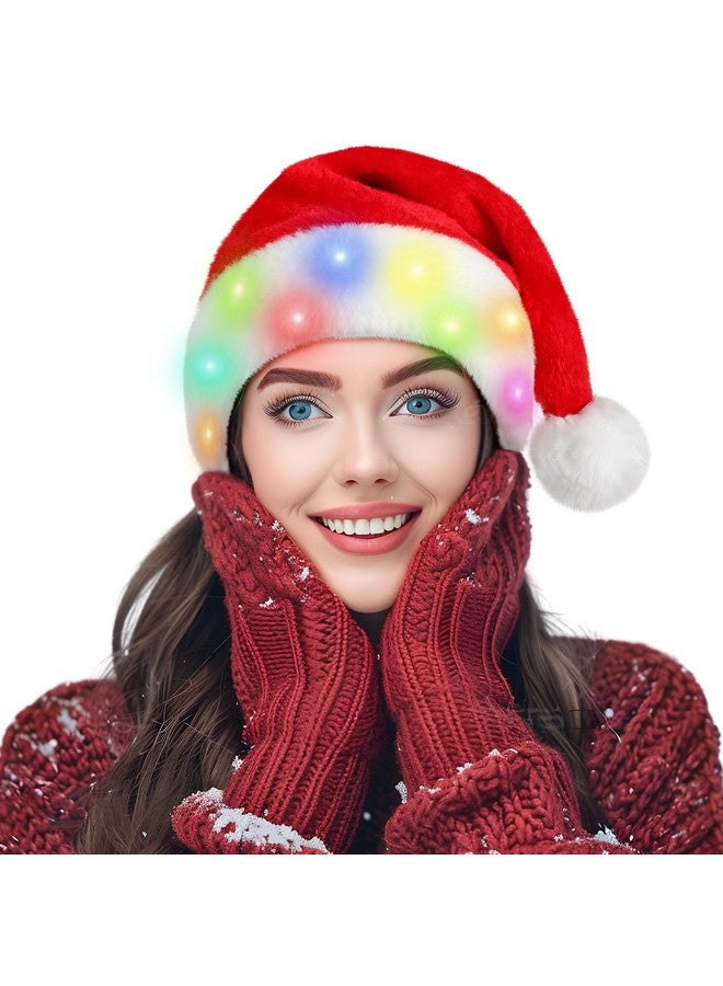 RELPOM RELPOM Santa Hat Adult, Light Up Christmas Hat, Red Velvet Santa Claus Hat With LED Lights, Unisex Santa Hat For Men Women - Image 1