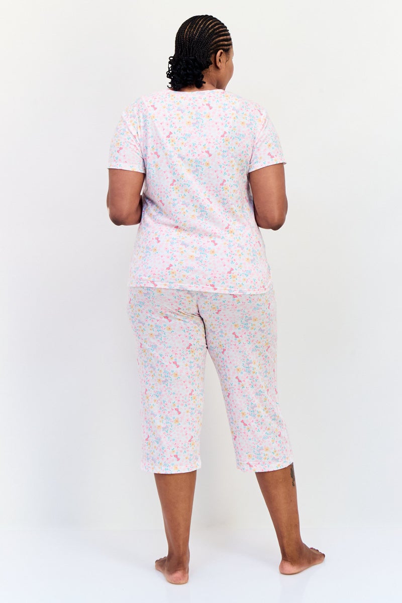 Celestial Dreams Women 2 Pieces Plus Size Floral Print Top And Pajama Set, Multicolor - Image 4