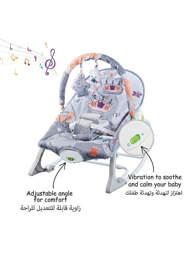Mababy 3-in-1 Infant-to-Toddler Baby Rocking Chair and Bouncer, Newborn Rocker with Calming Vibrations, 8 Melodies, Removable Musical Toy Bar, 3-Point Safety Harness, Machine Washable Seat Pad (Grey) - Image 3