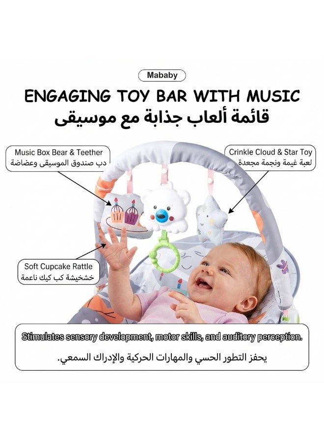 Mababy 3-in-1 Infant-to-Toddler Baby Rocking Chair and Bouncer, Newborn Rocker with Calming Vibrations, 8 Melodies, Removable Musical Toy Bar, 3-Point Safety Harness, Machine Washable Seat Pad (Grey) - Image 5