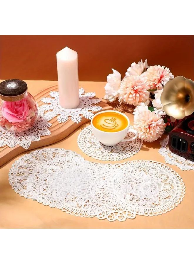 1 Pc White Round Crocheted Lace Table Mat Vintage Floral Polyester Coaster Handmade for Home Decoration Wedding Restaurant - Image 1