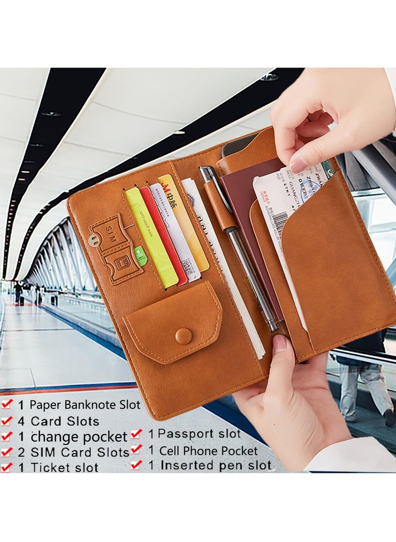 SYOSI - SYOSI Leather Passport Wallet, Multi-purpose Passport Holder Wallet for Women and Men with Phone Pocket, Coin Pocket, Passport Cover, Travel Document Holder for Travel, Business Trip (Brown) - Image 1