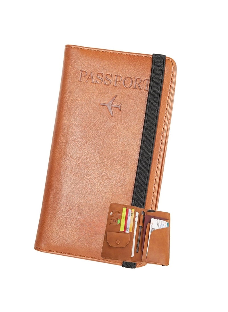 SYOSI - SYOSI Leather Passport Wallet, Multi-purpose Passport Holder Wallet for Women and Men with Phone Pocket, Coin Pocket, Passport Cover, Travel Document Holder for Travel, Business Trip (Brown) - Image 1