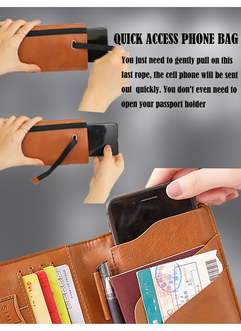 SYOSI - SYOSI Leather Passport Wallet, Multi-purpose Passport Holder Wallet for Women and Men with Phone Pocket, Coin Pocket, Passport Cover, Travel Document Holder for Travel, Business Trip (Brown) - Image 1